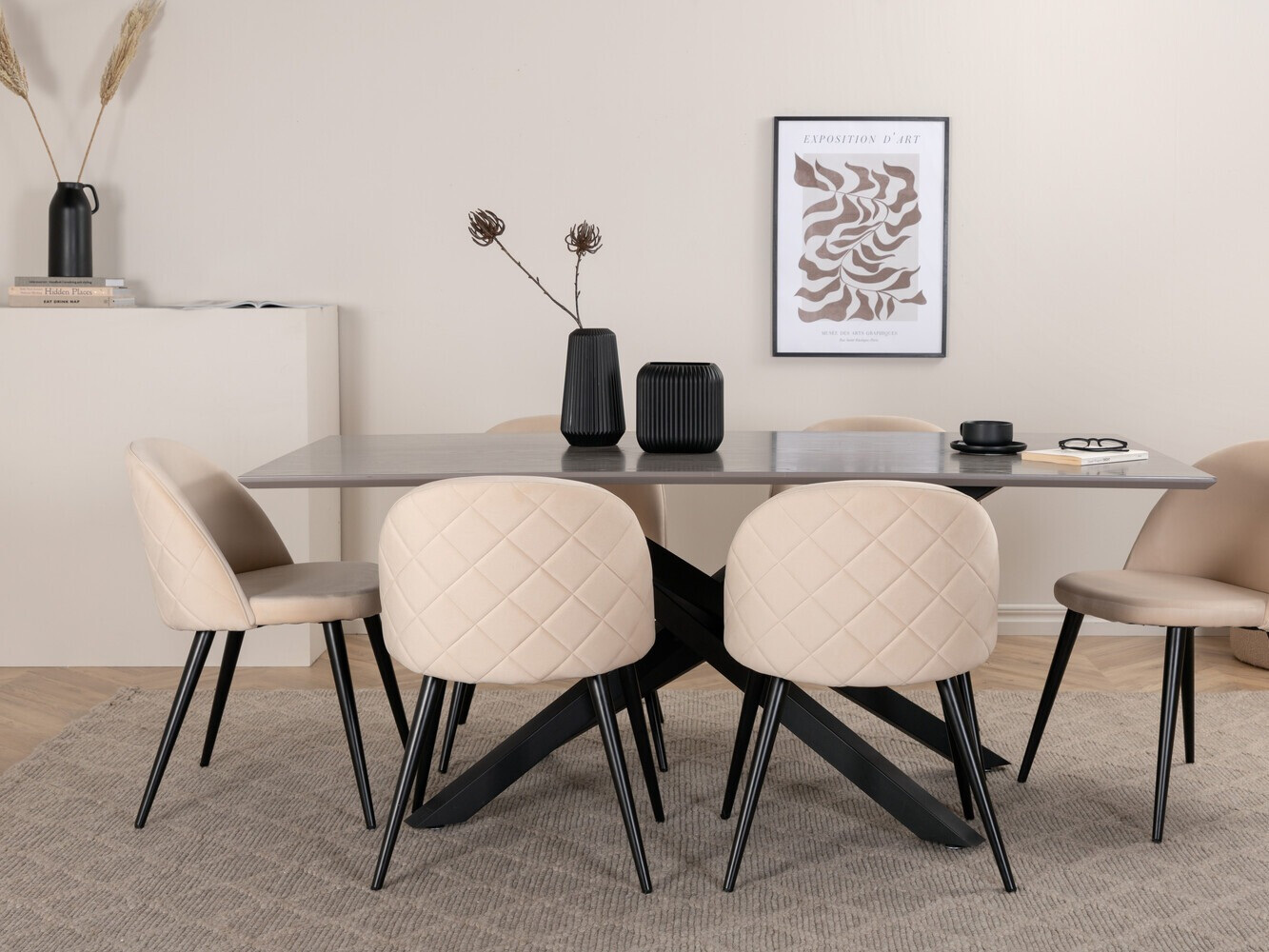 Salle à manger complète Dallas 3035 (Crème + Noir)