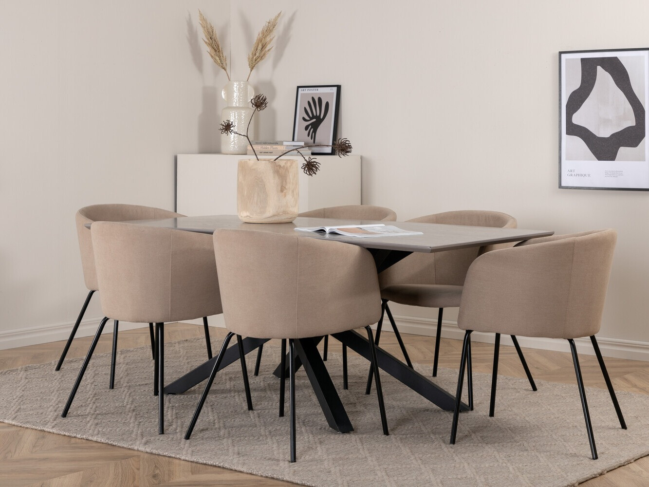 Salle à manger complète Dallas 3036 (Beige + Noir)