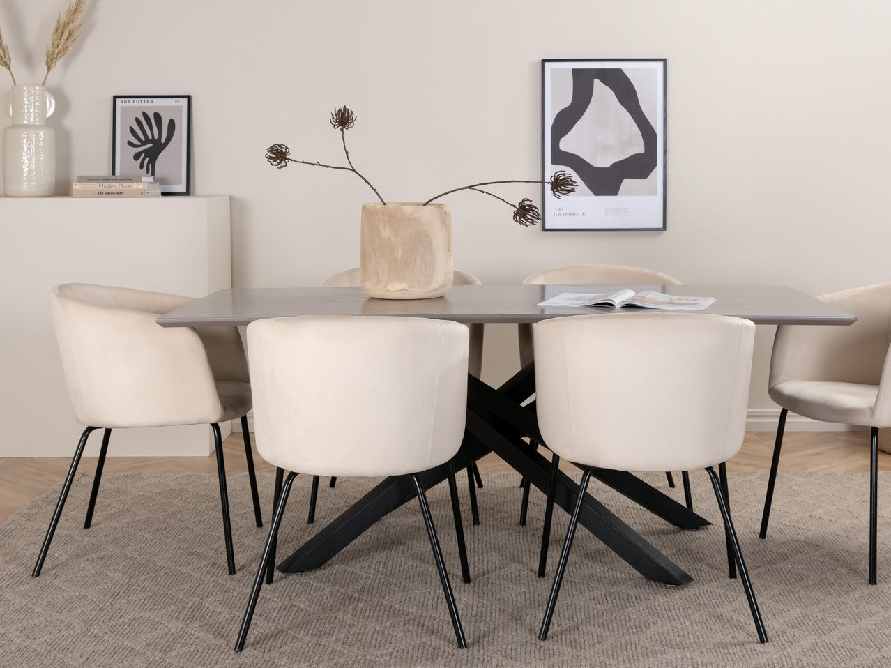 Salle à manger complète Dallas 3036 (Crème + Noir)