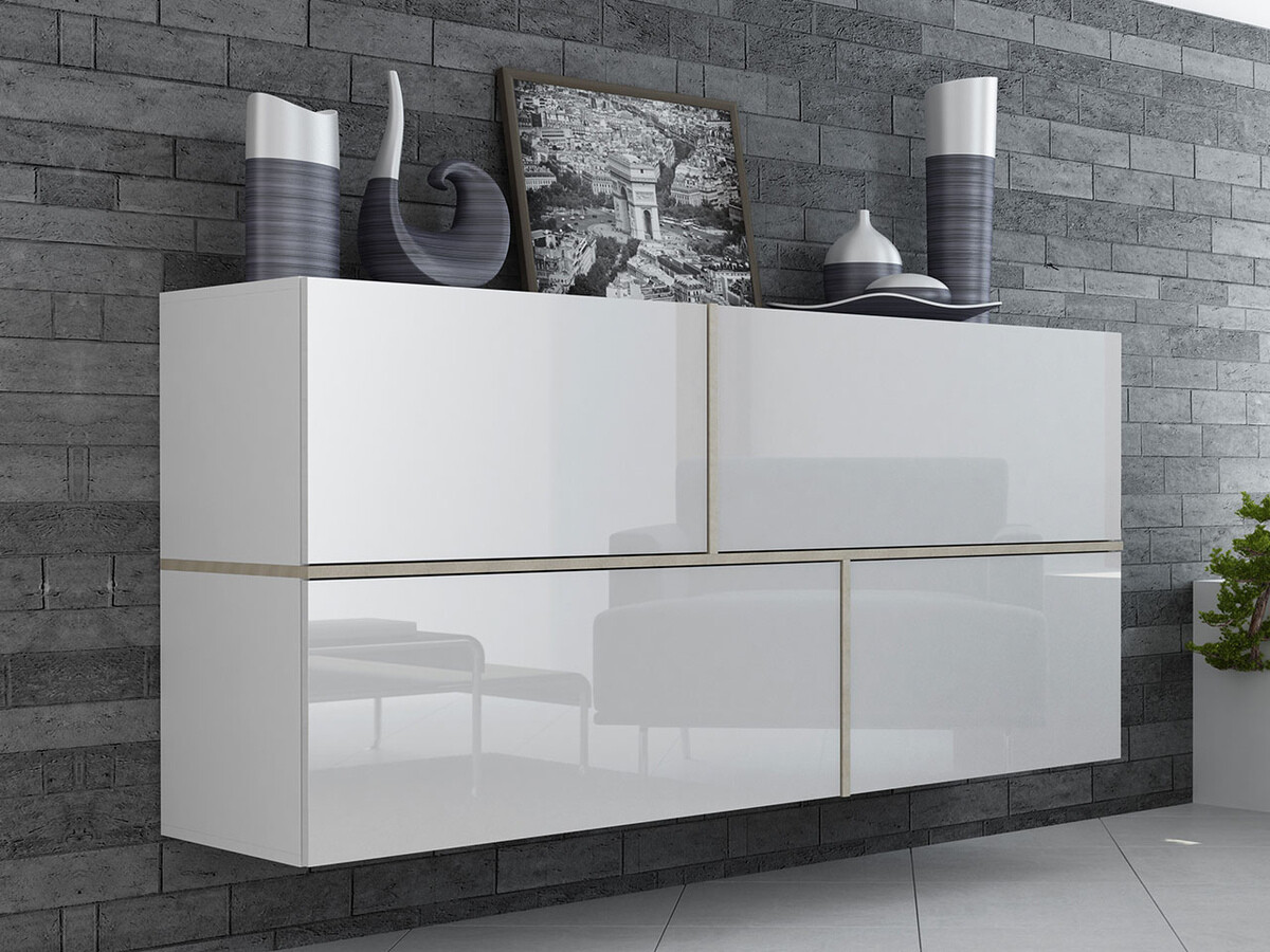 Armoire murale Charlotte 100 (Blanc + Blanc brillant + Sonoma chêne)