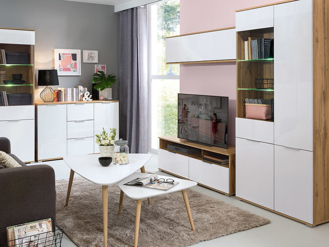 Armoire murale Tivetra 110 (Chêne wotan + Blanc brillant)