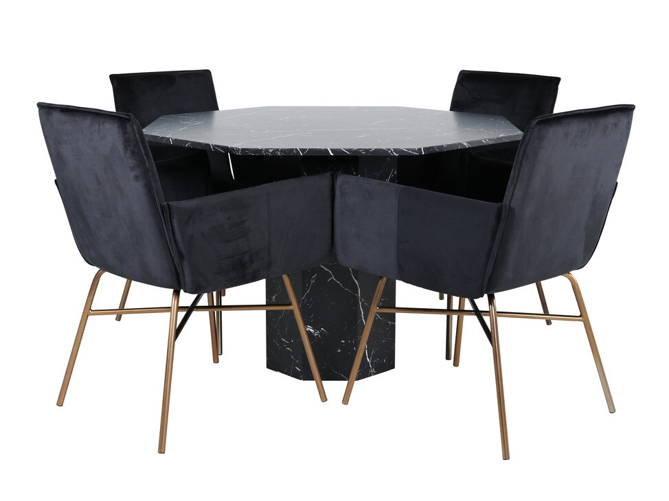 Salle à manger complète Dallas 2618 (Noir + Laiton)