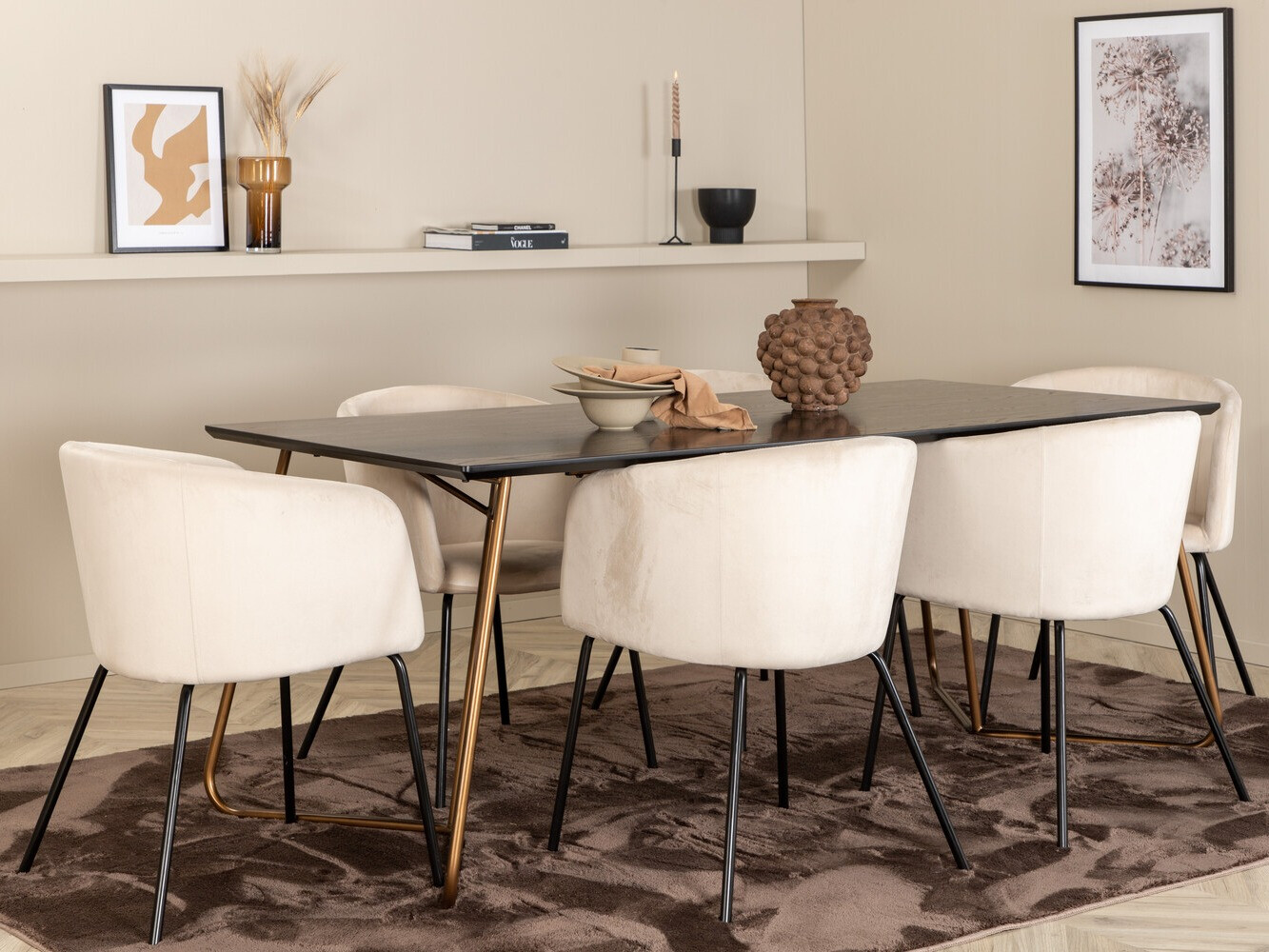 Salle à manger complète Dallas 4191 (Crème + Noir)