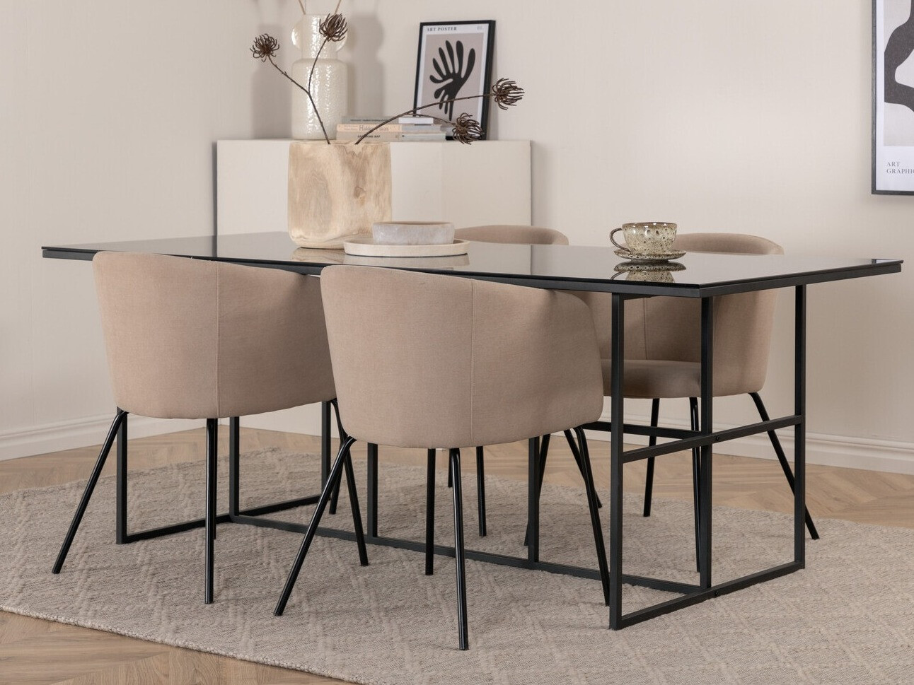 Salle à manger complète Dallas 3044 (Crème + Noir)