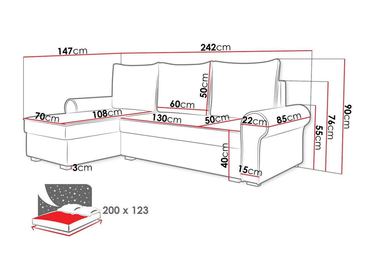 Canapé d'angle Comfivo 270 (Lux 05 + Lux 06)