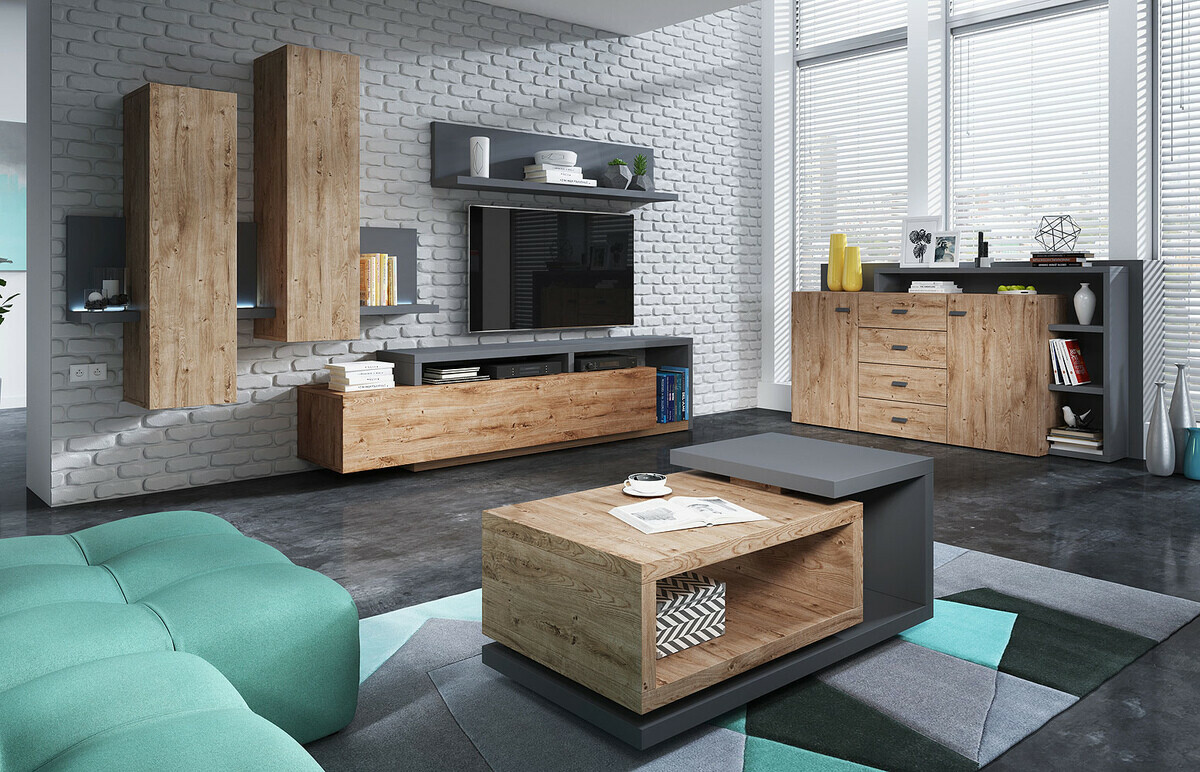 Commode Lutiva 106 (Anthracite + Ribbeck chêne)