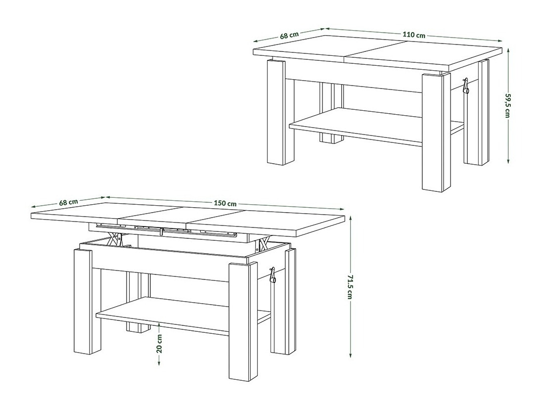 Table basse transformateur Glendale 100 (Béton + Noir)