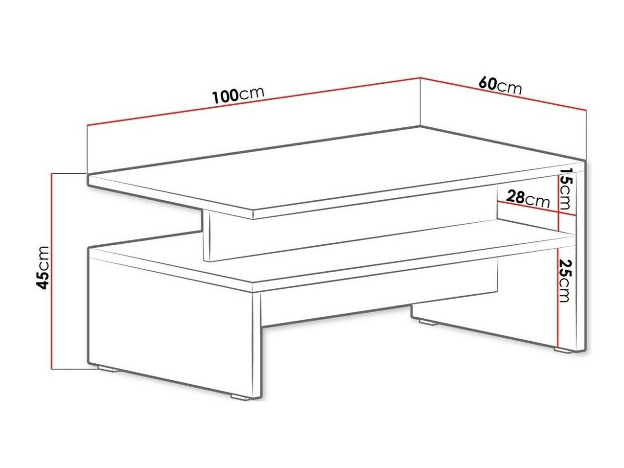 Table basse Serodeu 103 (Chêne Artisan + Noir mat)