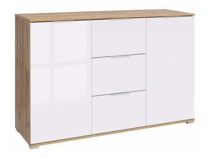 Commode Tivetra 101 (Chêne wotan + Blanc brillant)