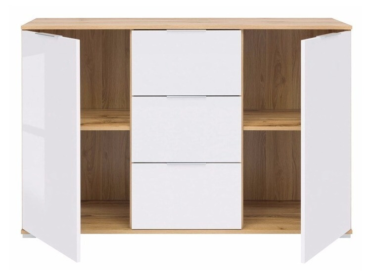Commode Tivetra 101 (Chêne wotan + Blanc brillant)