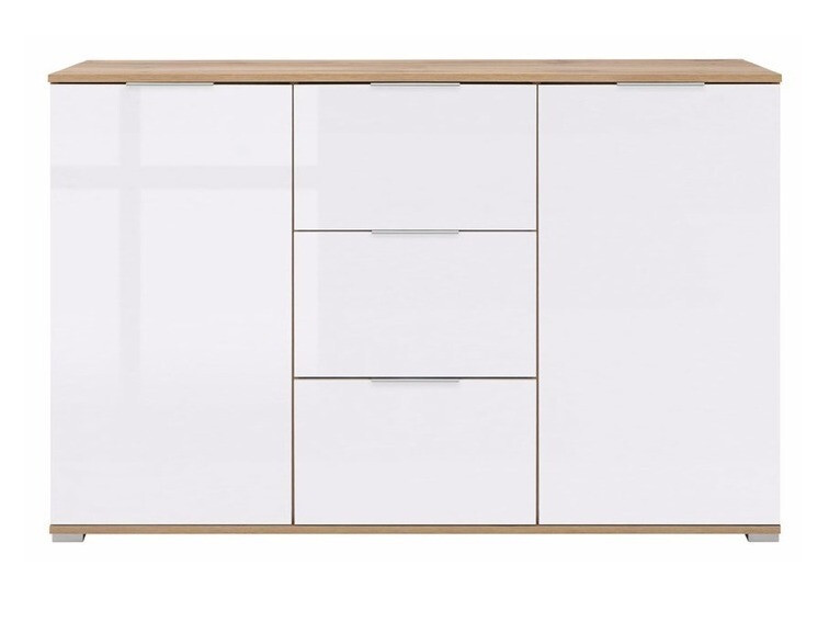 Commode Tivetra 101 (Chêne wotan + Blanc brillant)