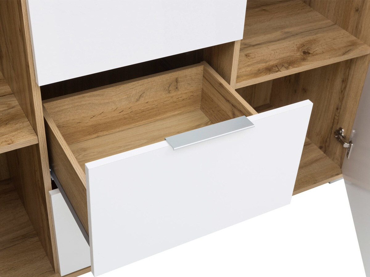 Commode Tivetra 101 (Chêne wotan + Blanc brillant)