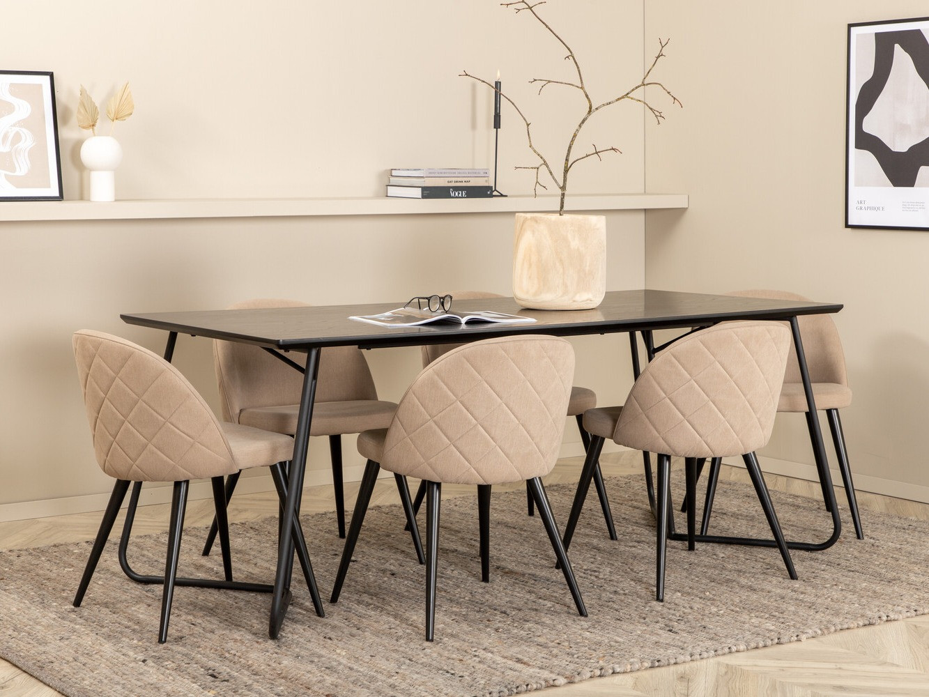 Salle à manger complète Dallas 2723 (Crème + Noir)