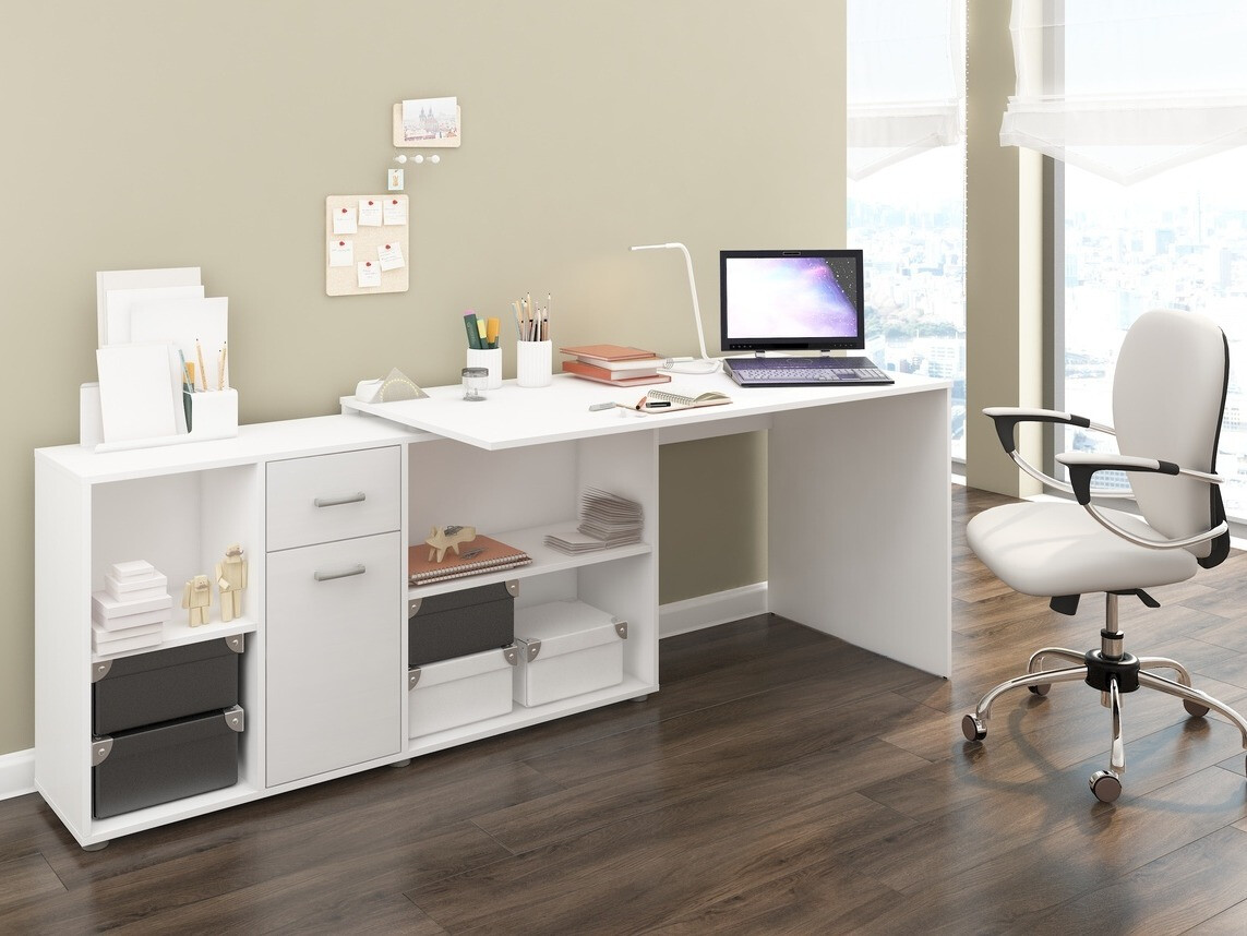 Bureau d'angle Gilroy 113 (Blanc + Blanc brillant)