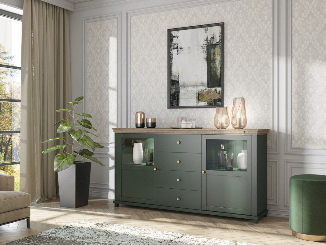 Commode Tolnue 103 (Vert foncé + Chêne de Lefkas)