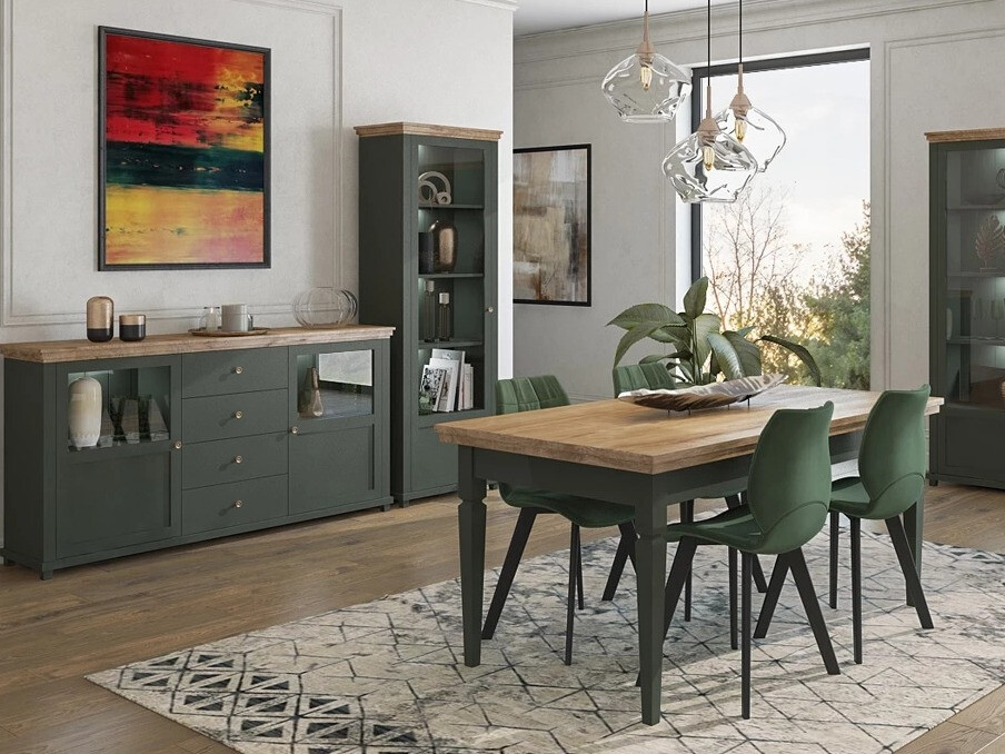 Table Tolnue 107 (Vert foncé + Chêne de Lefkas)