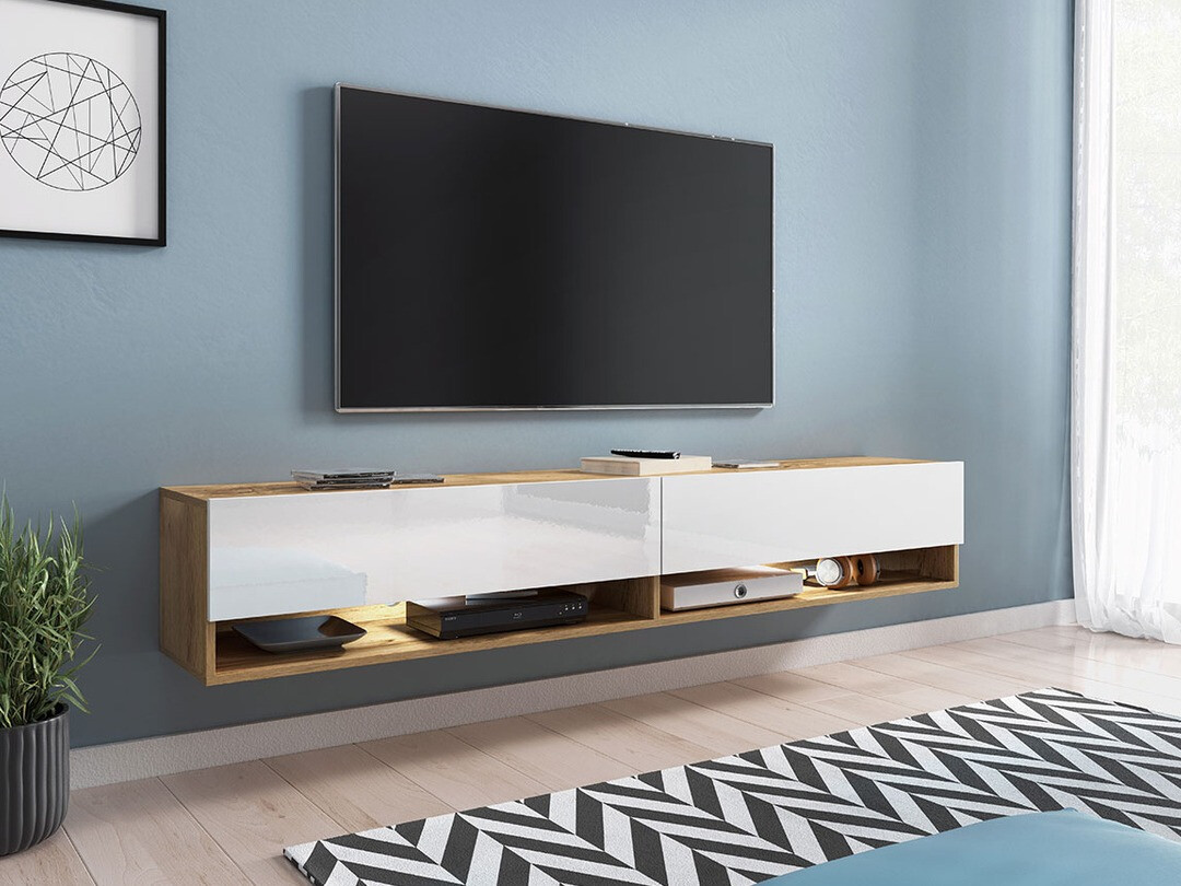 Meuble TV Sarasota 119 (Chêne wotan + Blanc brillant)