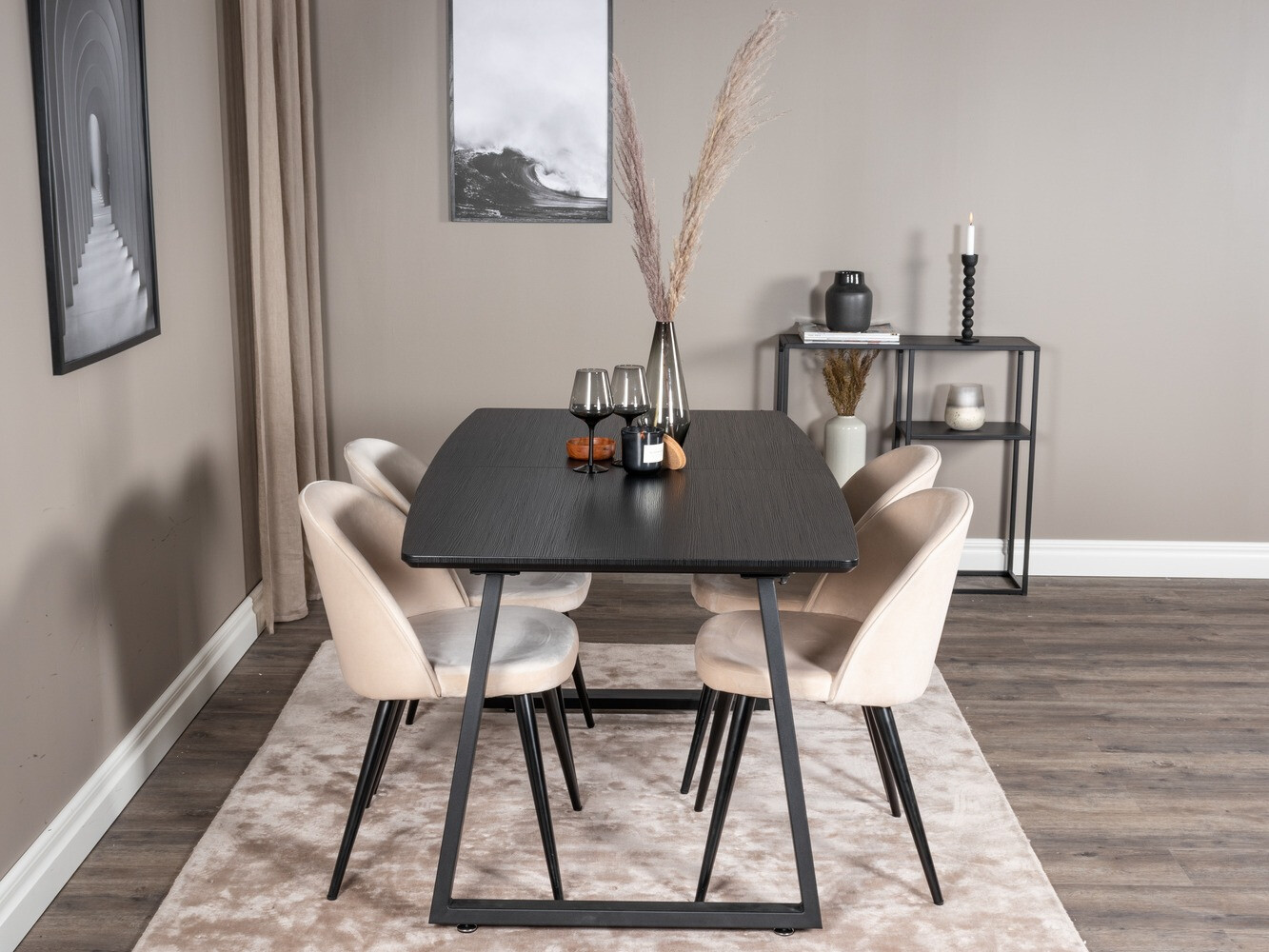 Salle à manger complète Dallas 1609 (Crème + Noir)