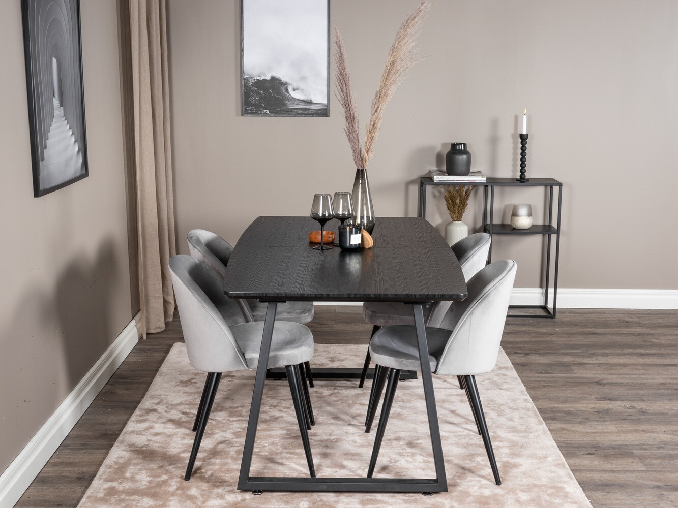 Salle à manger complète Dallas 1609 (Gris + Noir)