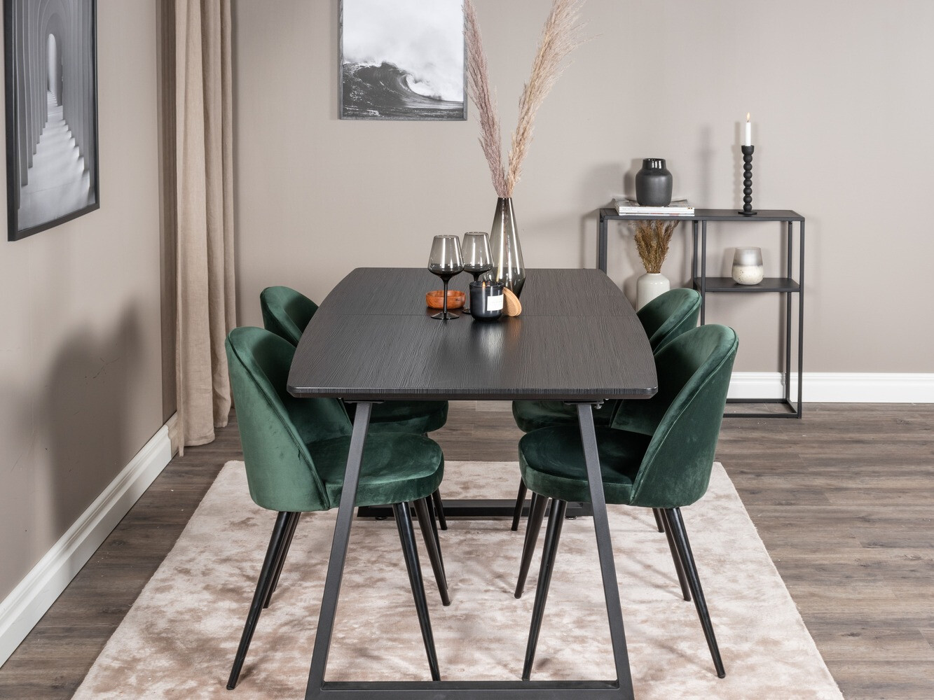 Salle à manger complète Dallas 1609 (Vert + Noir)