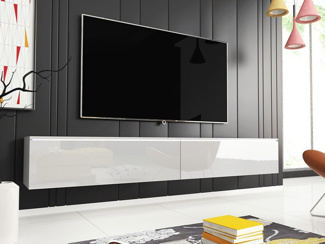 Meuble TV Scientia I (Blanc + Blanc brillant)