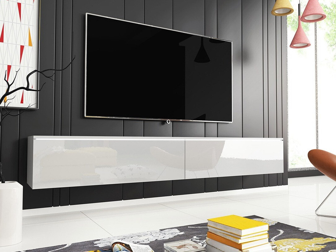 Meuble TV Scientia I (Blanc + Blanc brillant)