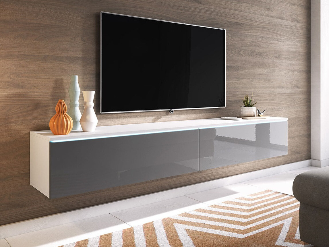 Meuble TV Scientia I (Blanc + Gris brillant)
