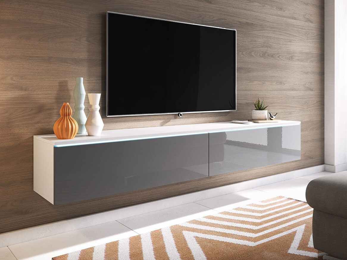 Meuble TV Scientia I (Blanc + Gris brillant)