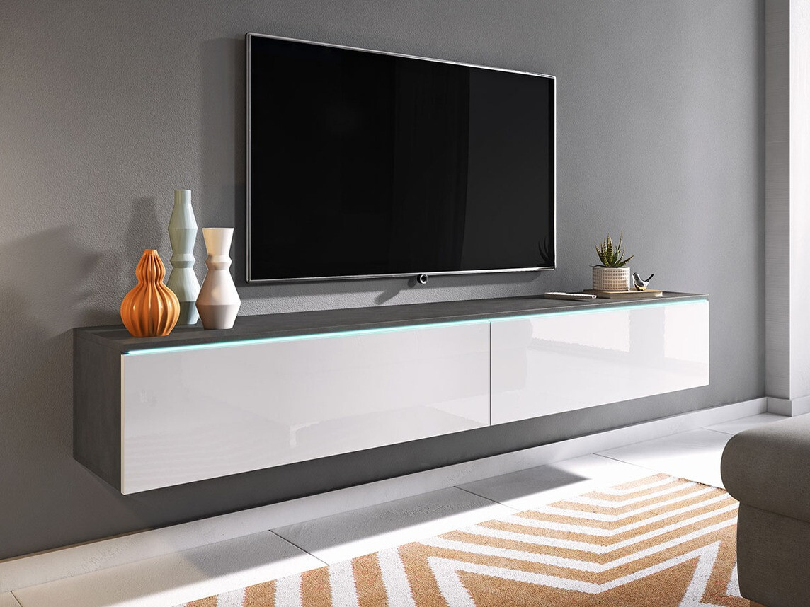 Meuble TV Scientia I (Matera gris + Blanc brillant)