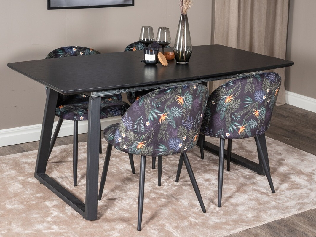Salle à manger complète Dallas 1609 (Motif floral + Noir)