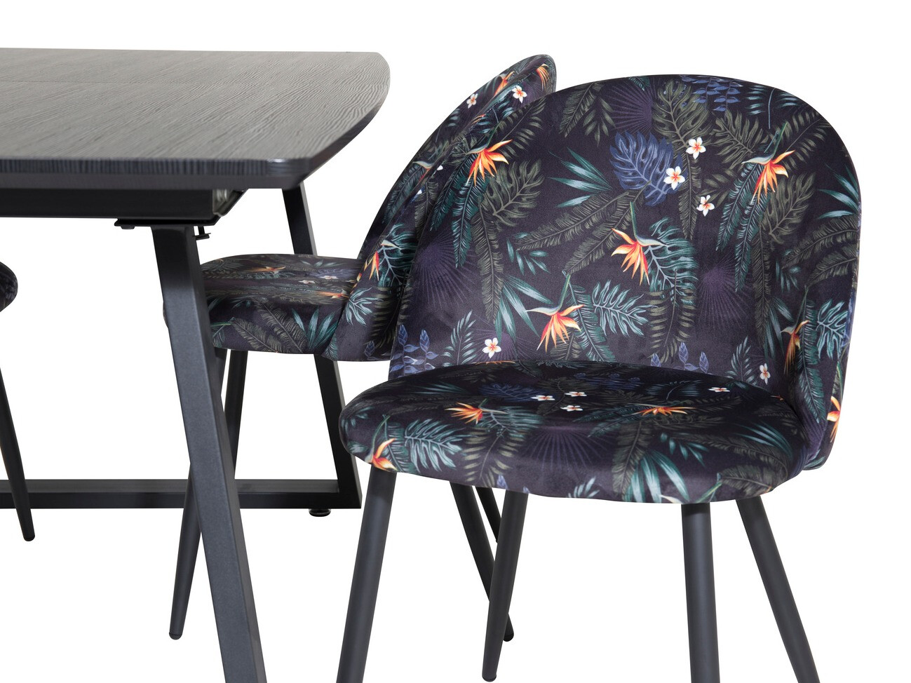 Salle à manger complète Dallas 1609 (Motif floral + Noir)