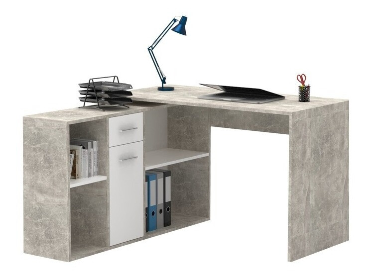 Bureau d'angle Bristol 122 (Béton + Blanc)