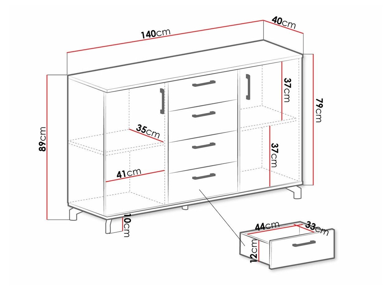 Commode Omaha S108 (Blanc + Chêne clair)