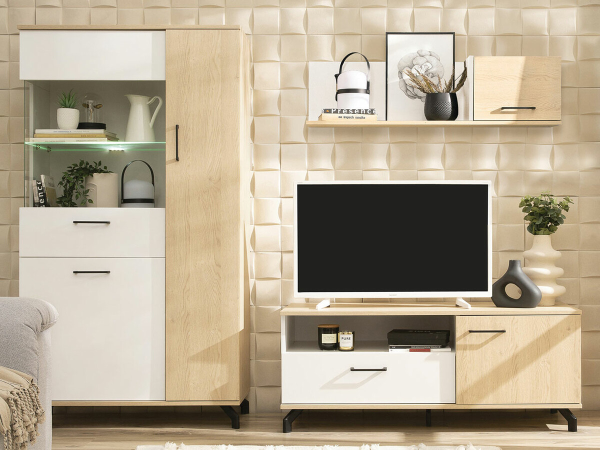 Étagère murale Omaha S111 (Blanc + Chêne clair)