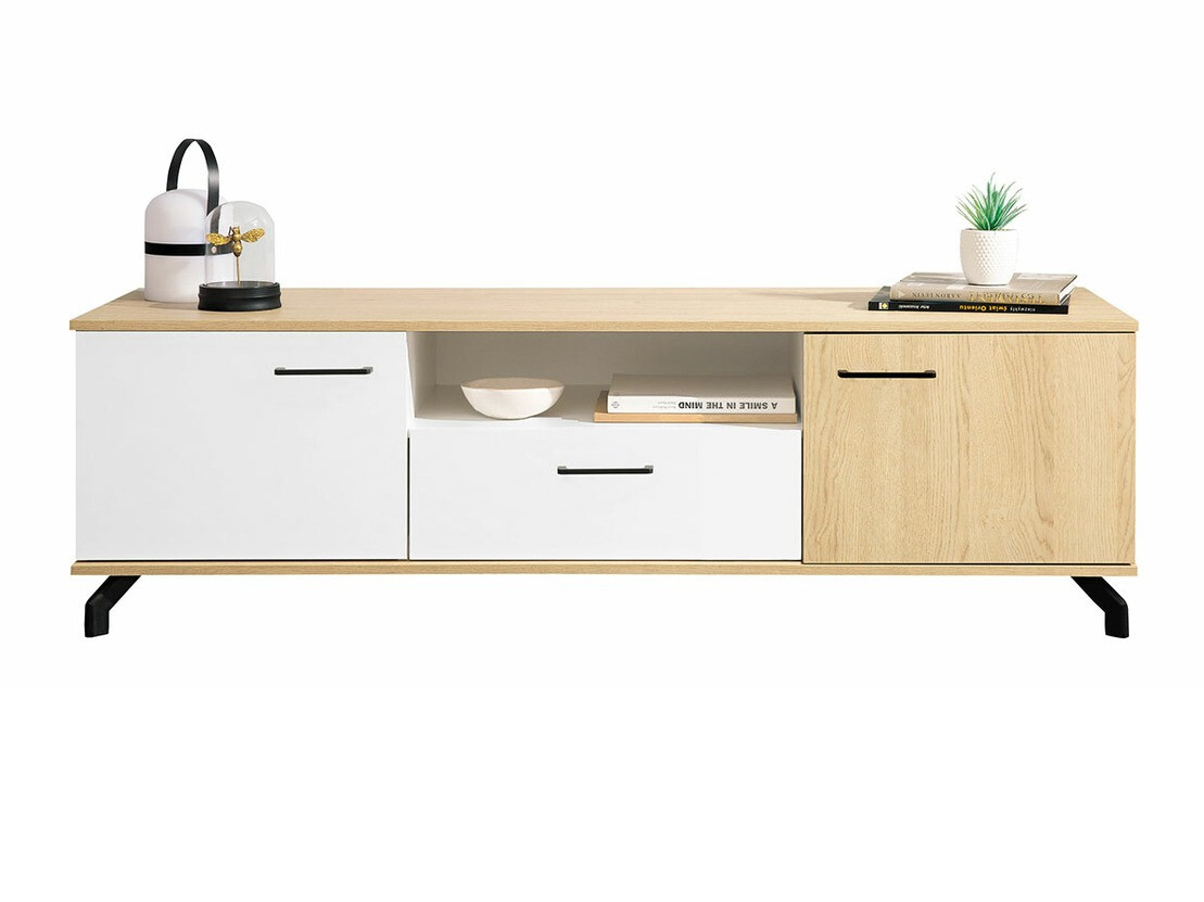 Meuble TV Omaha S106 (Blanc + Chêne clair)