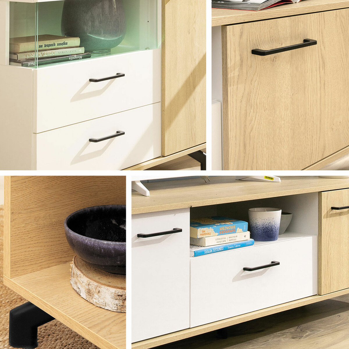 Meuble TV Omaha S106 (Blanc + Chêne clair)