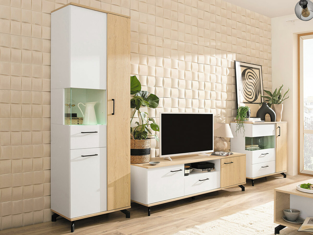 Meuble TV Omaha S106 (Blanc + Chêne clair)