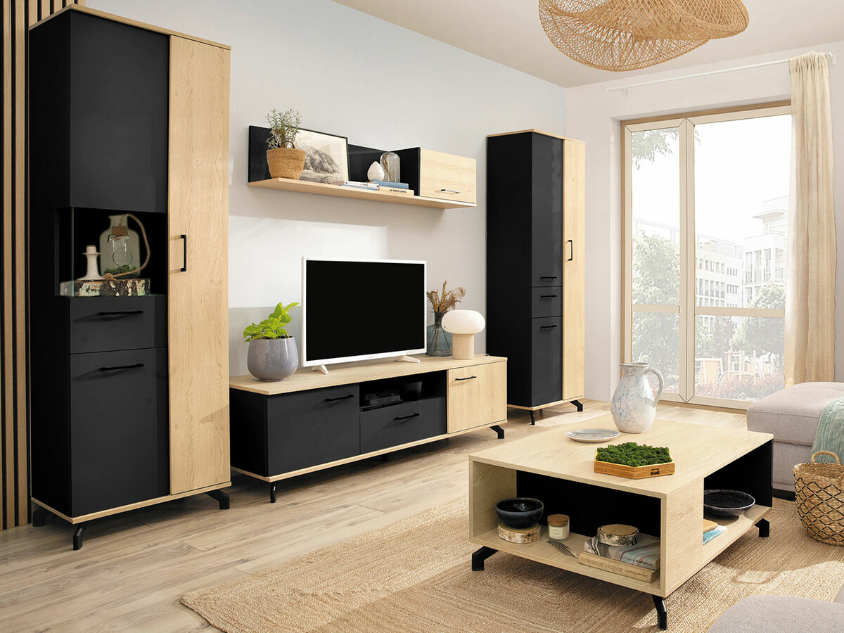 Ensemble de salon Omaha S116 (Noir + Chêne clair)