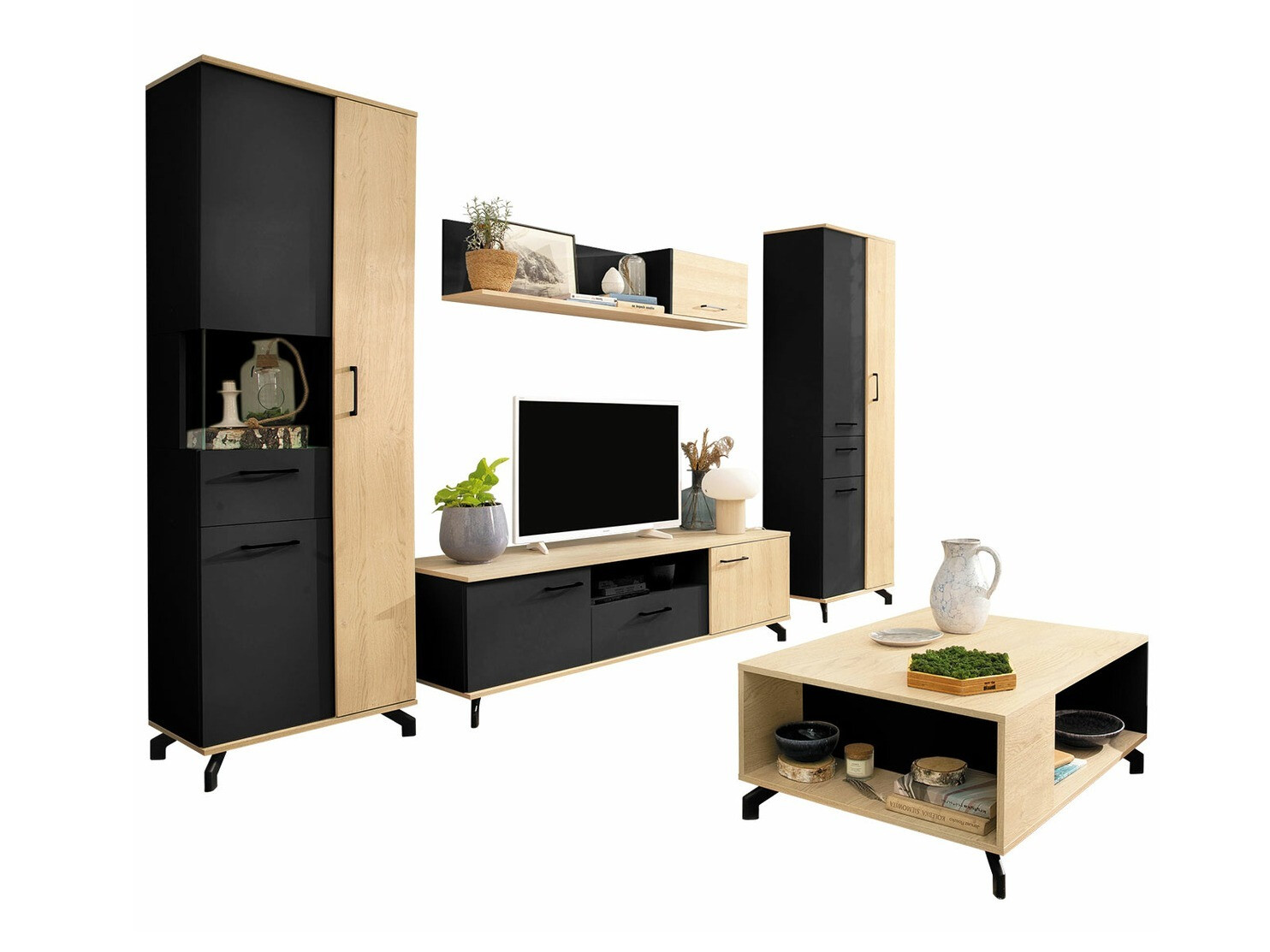 Ensemble de salon Omaha S116 (Noir + Chêne clair)