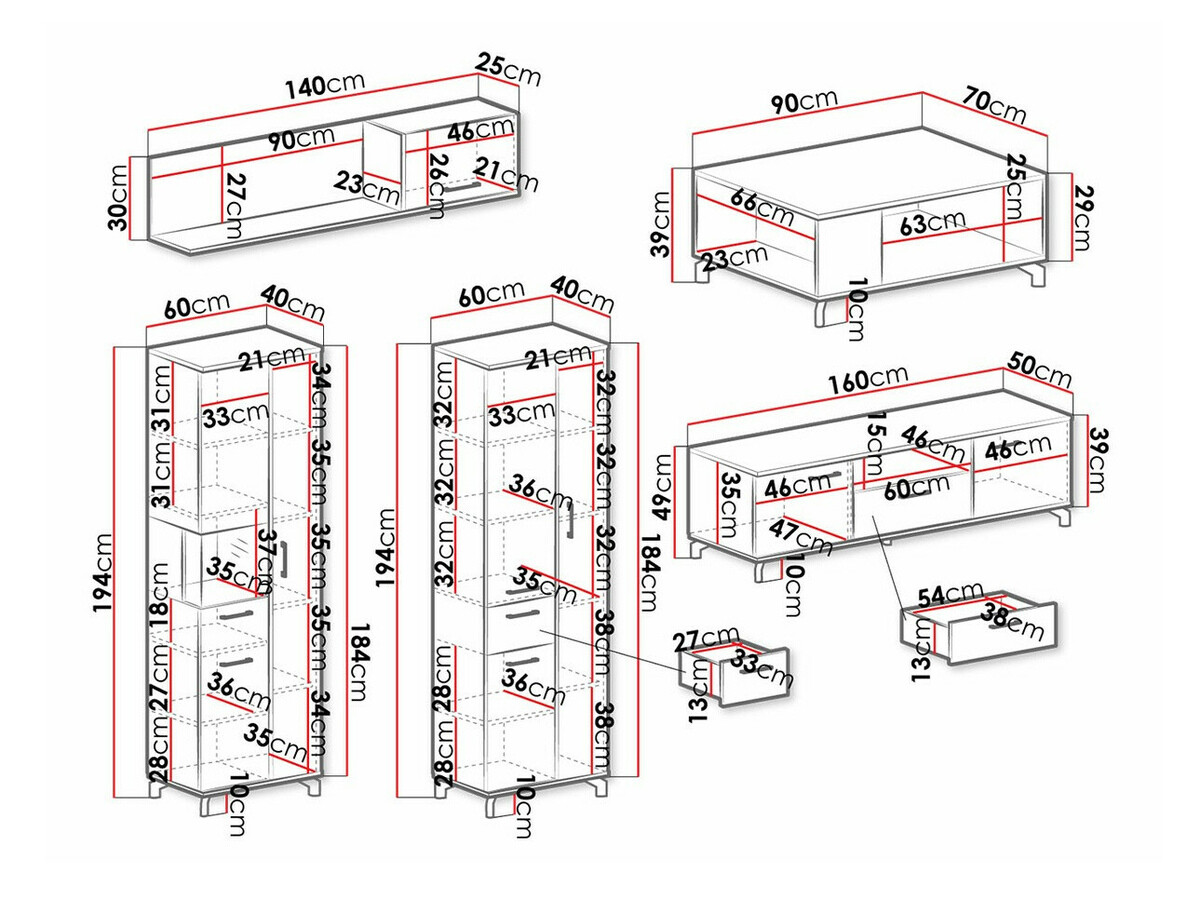 Ensemble de salon Omaha S116 (Noir + Chêne clair)