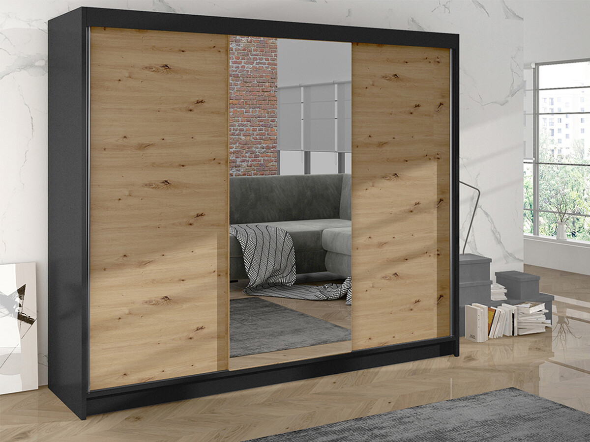 Armoire Closico Durion I (Noir + Chêne Artisan)