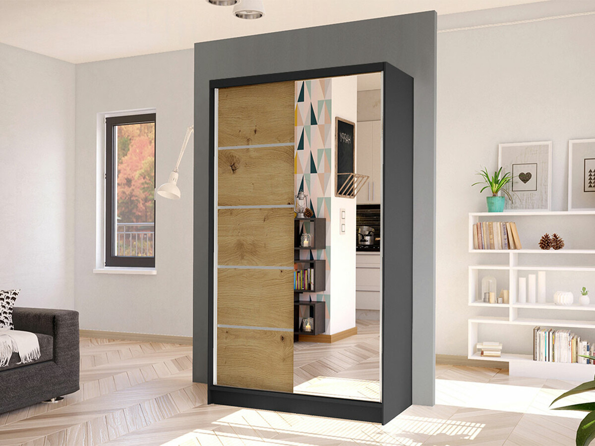 Armoire Closico Fractor III (Noir + Chêne Artisan)