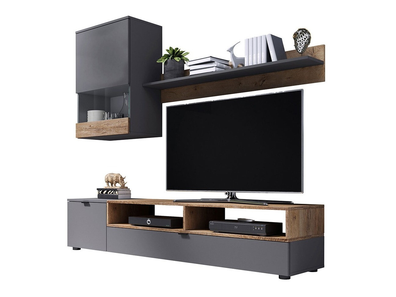 Ensemble de salon Charlotte 126 (Gris mat + Chêne de Lefkas)