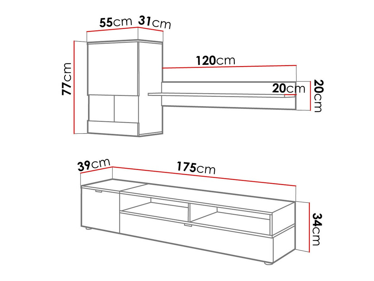 Ensemble de salon Charlotte 126 (Noir + Chêne de Lefkas)