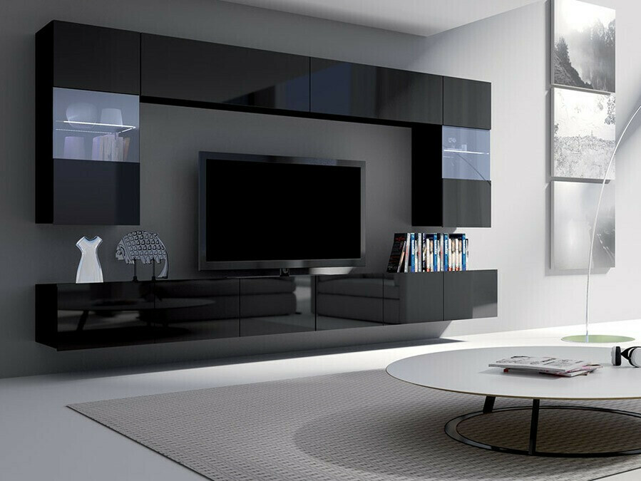 Ensemble de salon Tivdalu 105 (Noir + Noir brillant)