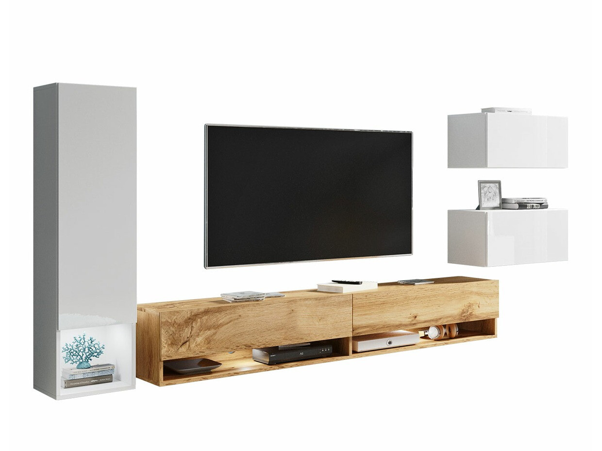 Ensemble de salon Sarasota 124 (Blanc + Blanc brillant + Chêne wotan)