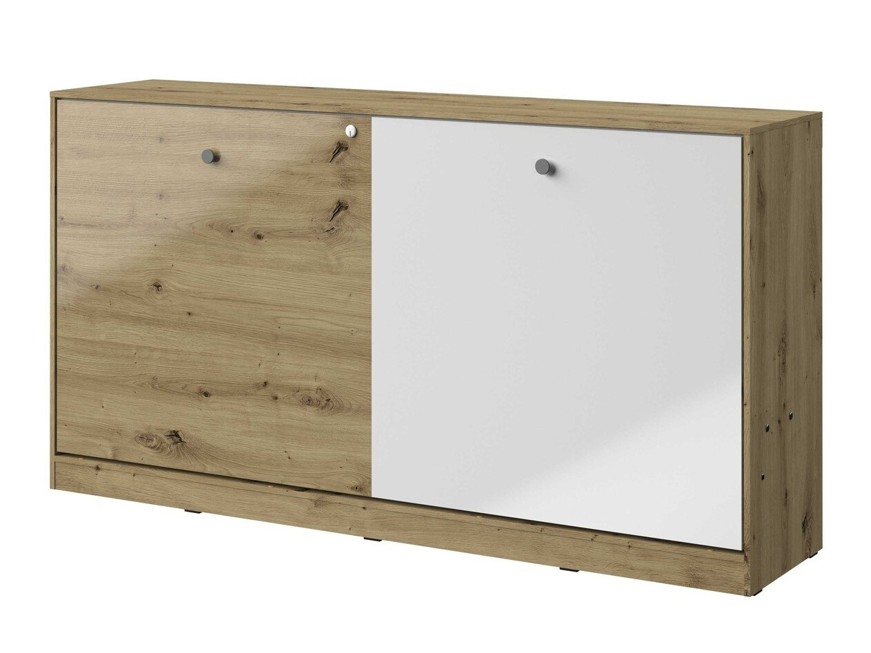 Lit escamotable Mirelbu 114 (Chêne Artisan + Blanc brillant + Gris)