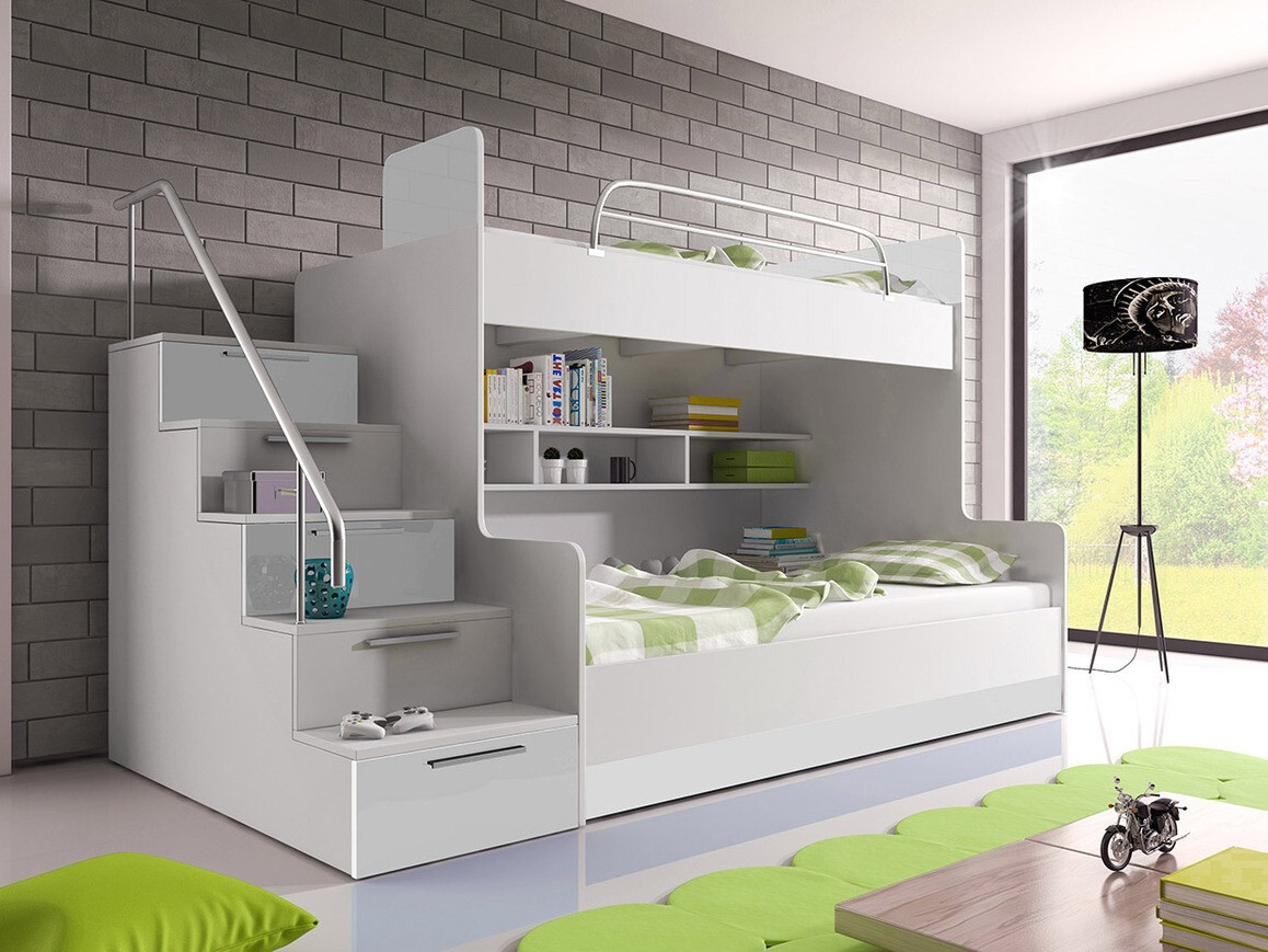 Lit superposé Salmere 111 (Blanc + Blanc brillant)