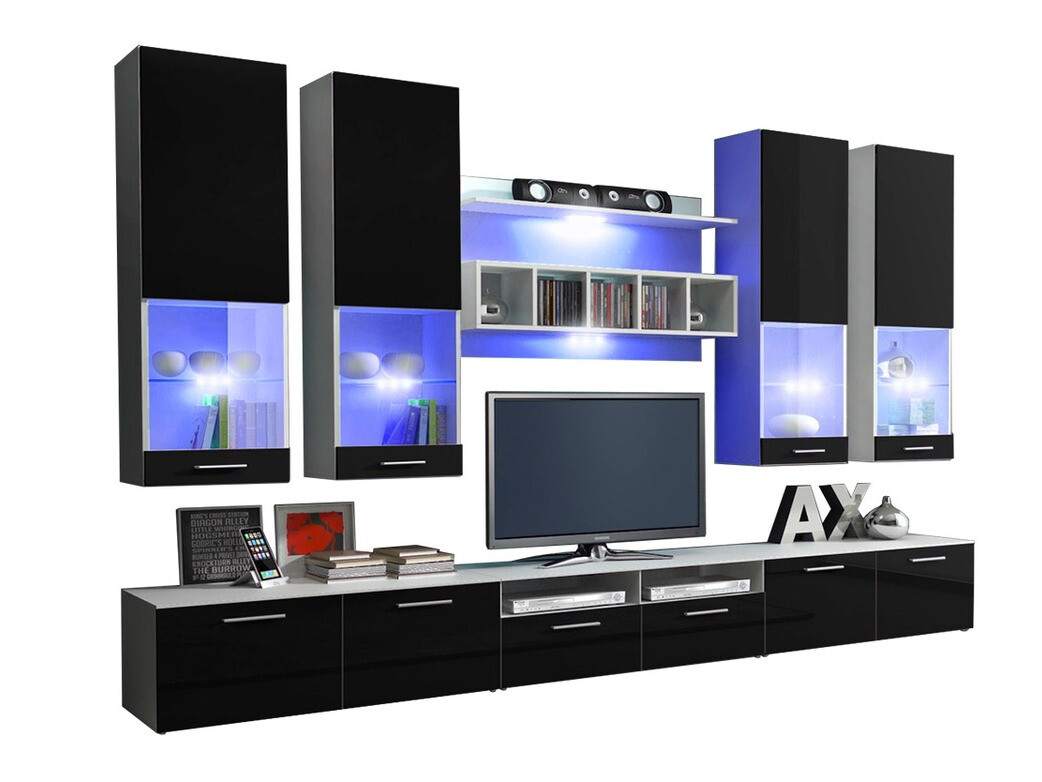 Ensemble de salon Caelum (Blanc + Noir brillant)