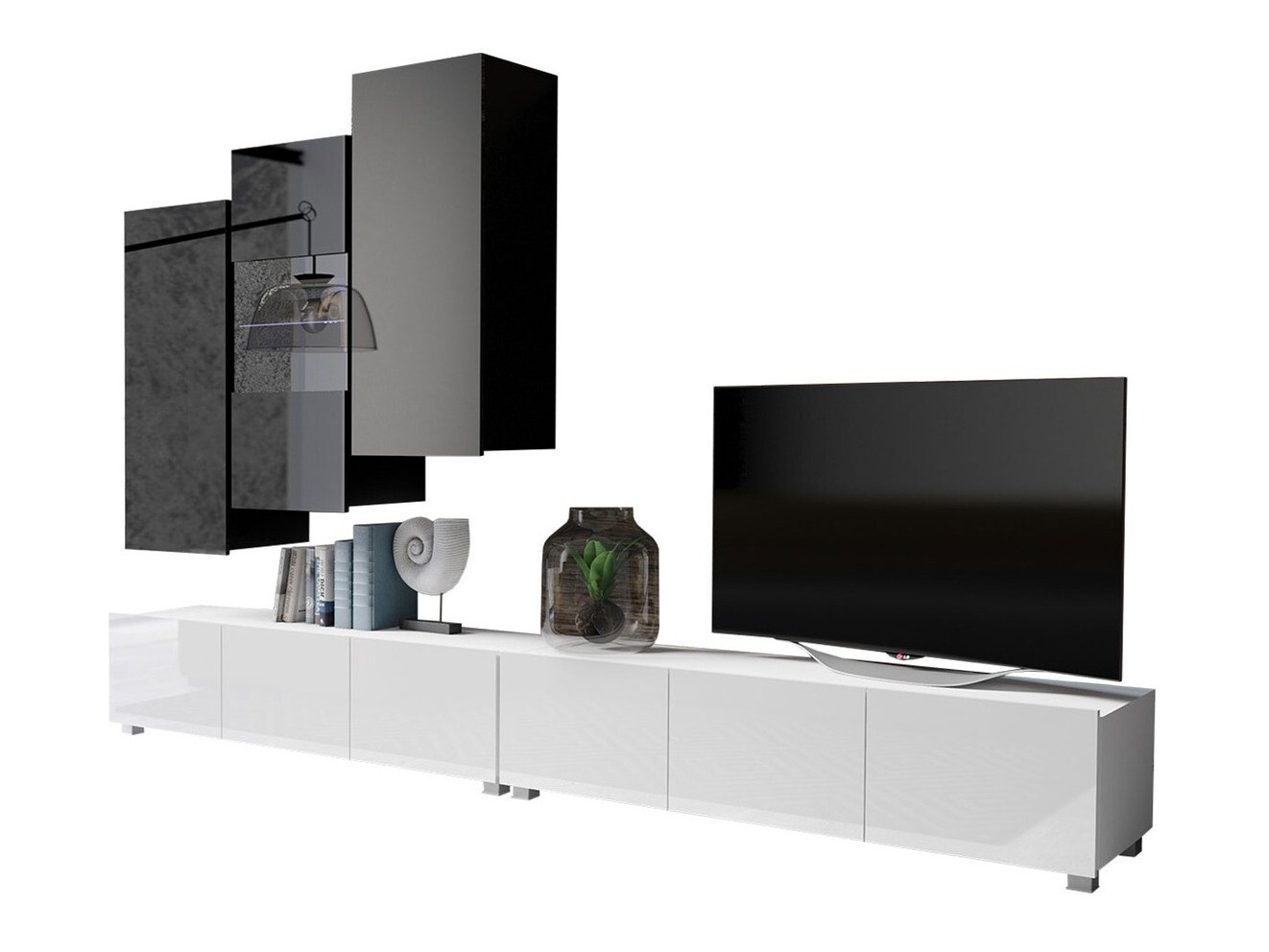 Ensemble de salon Remus XVII (Blanc + Blanc brillant + Noir + Noir brillant)